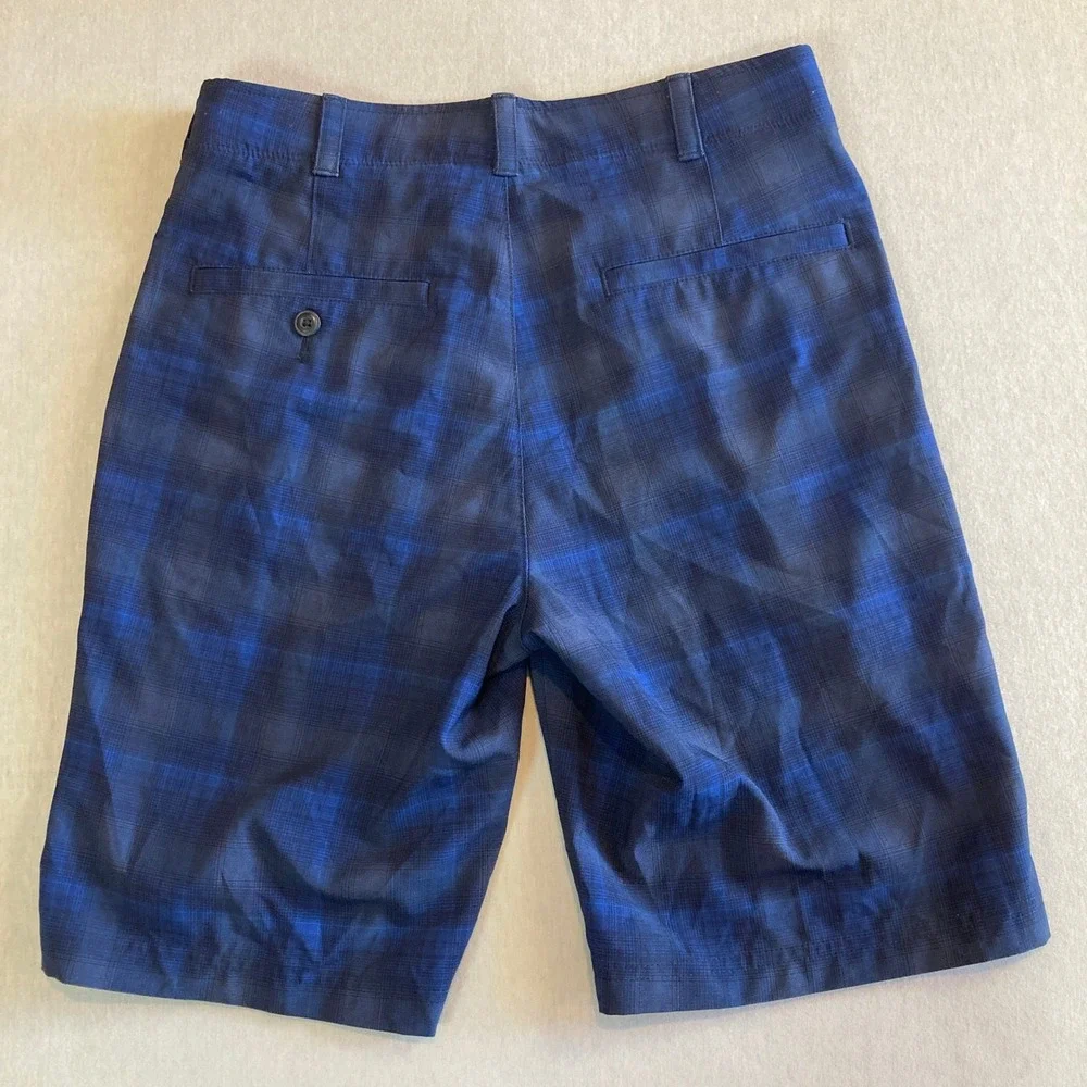 Ben Hogan Mens 30 Blue Plaid 3 Pocket Performance Golf Shorts Stretch Flat Front